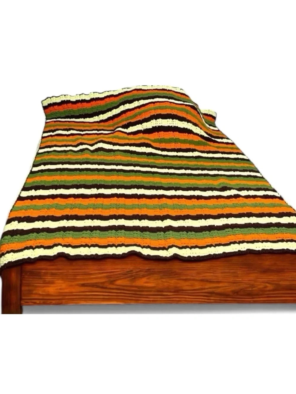 Vintage 70s Striped Granny Afghan Crochet Blanket Bedspread 76” X 61 “Throw
